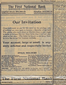 First National Bank, Whitney, advertisement, June 16, 1911 